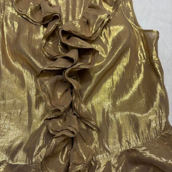 Lauren Ralph Lauren Gold Metallic Ruffle Front Sleeveless Silk Blouse Size 6 - Picture 7 of 8